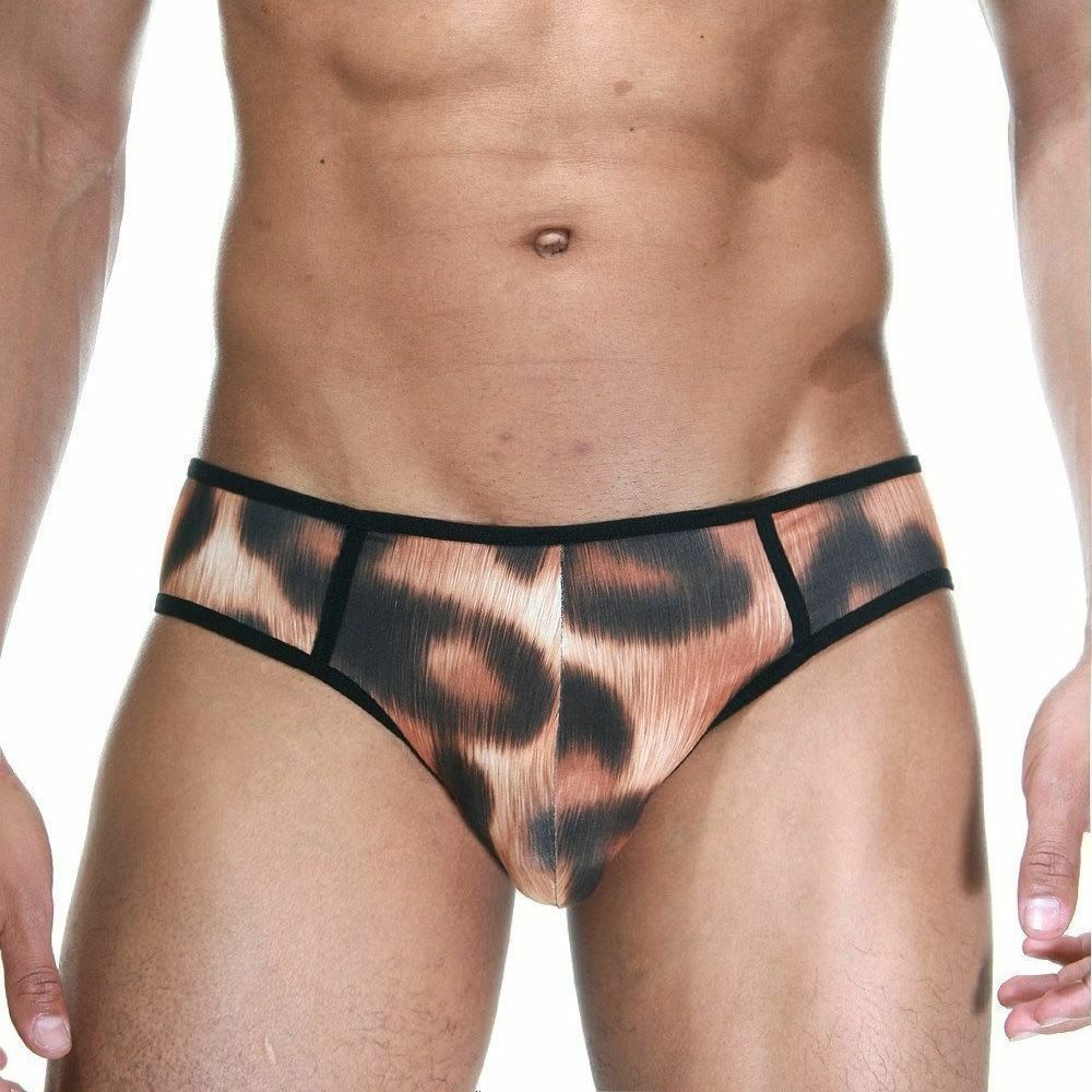 Мужские трусы слипы леопардовые с черной окантовкой Cosmos Colors TR40_BB