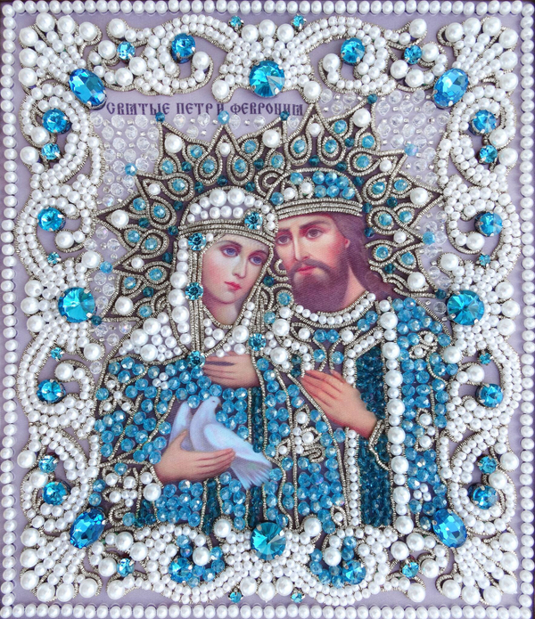 ЖС-13-СГ Набор для вышивания хрустальными камнями Святые Петр и Феврония (голубой)