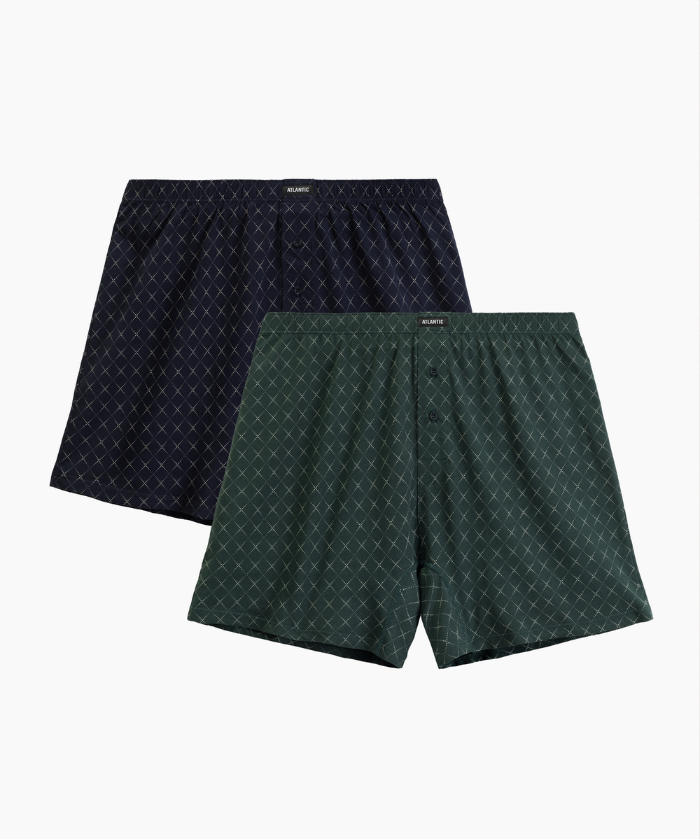 Мужские трусы боксеры Atlantic, набор из 2 шт., хлопок, тёмно-синие + зелёные, 2MBX-077