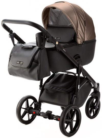 Детская коляска Adamex Nola Deluxe 3 в 1 N-SD11 (ТЕМНО-БЕЖЕВЫЙ ПЕРЛ+ЧЕРНАЯ КОЖА)