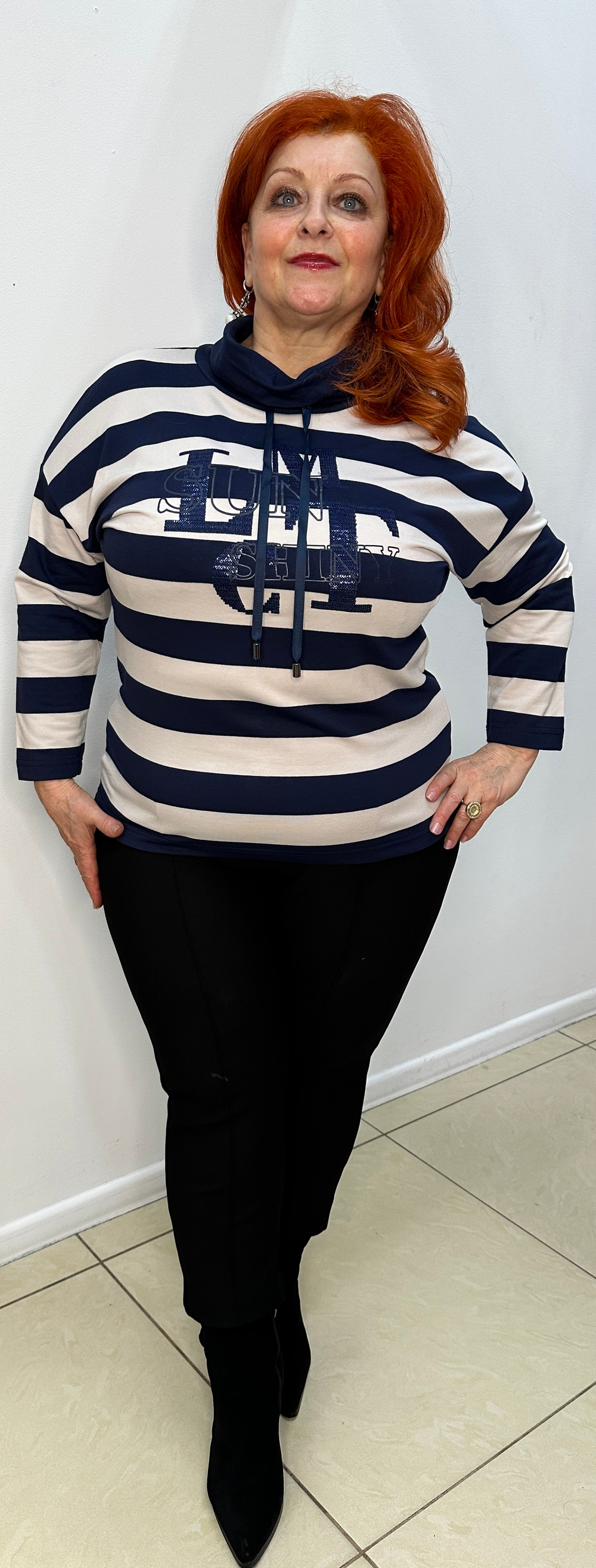 Толстовка-свитшот из хлопка в полоску с кулиской