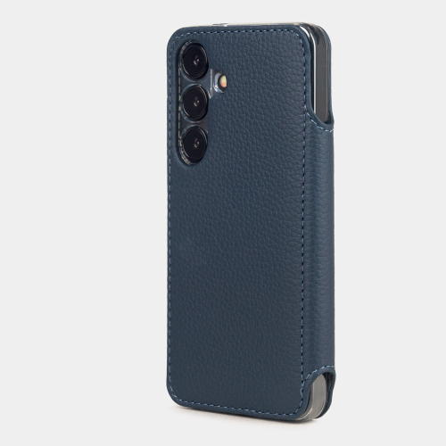 Чехол для Samsung Galaxy S24 Plus из натуральной кожи теленка, синего цвета