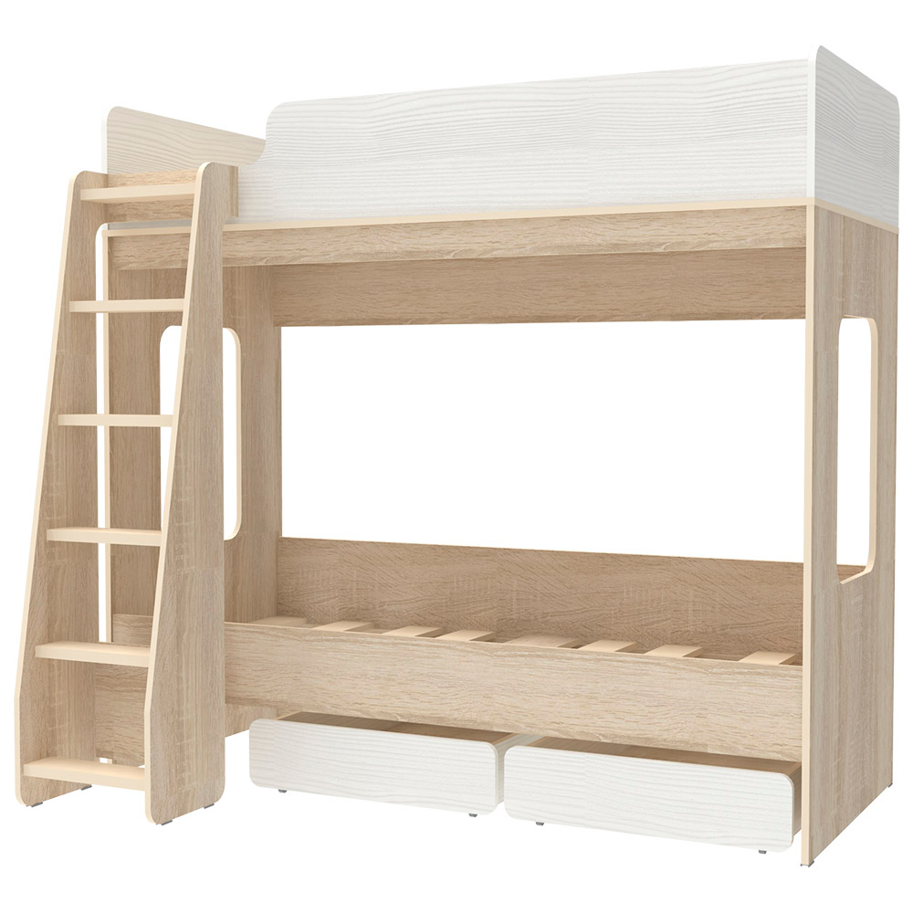 Двухъярусная кровать КарИВи Л-Д601.2 с ящиками 75x175 Дуб Сонома Белое Дерево