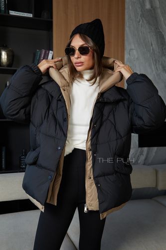 Женский черно-коричневый многослойный пуховик