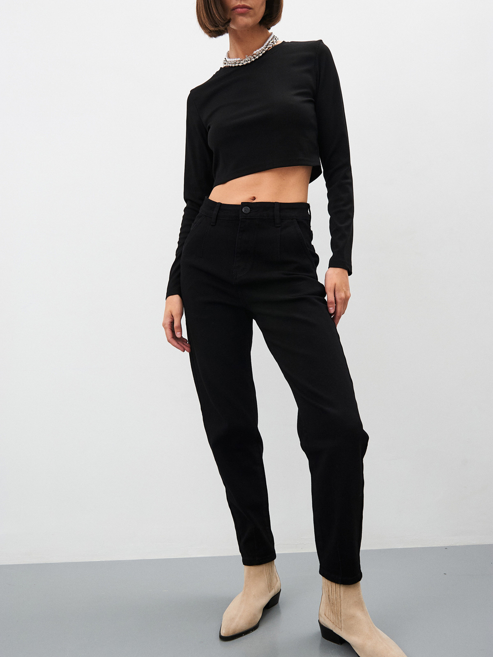 Женские джинсы mom fit с высокой посадкой-MP103B