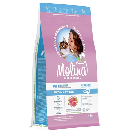 Сухой корм MOLINA STERILISED.SALMON&CHICKEN с лососем и курицей для взрослых стерилизованных кошек 1,5 кг