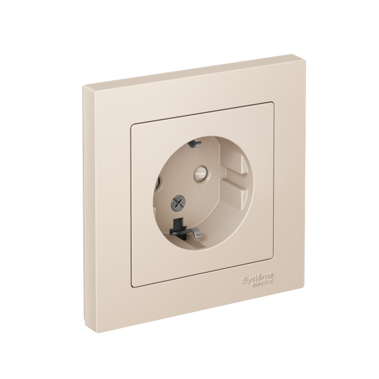 Розетка 1-м СП AtlasDesign 16А IP20 с заземл. защ. шторки в сборе беж. SE ATN000244