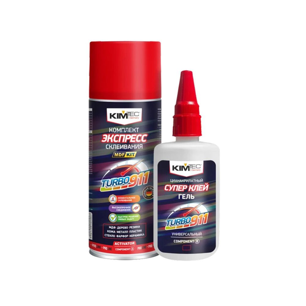 Комплект экспресс склеивания KIM TEC TURBO 911 (цианакрилатный клей 125 г + активатор 400 мл), 24 шт