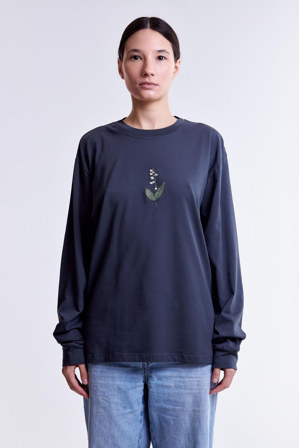 Лонгслив Гербарий Ландыш Серый