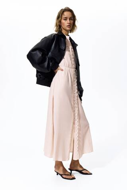 H&M Платье с кружевной отделкой, светло-розовый