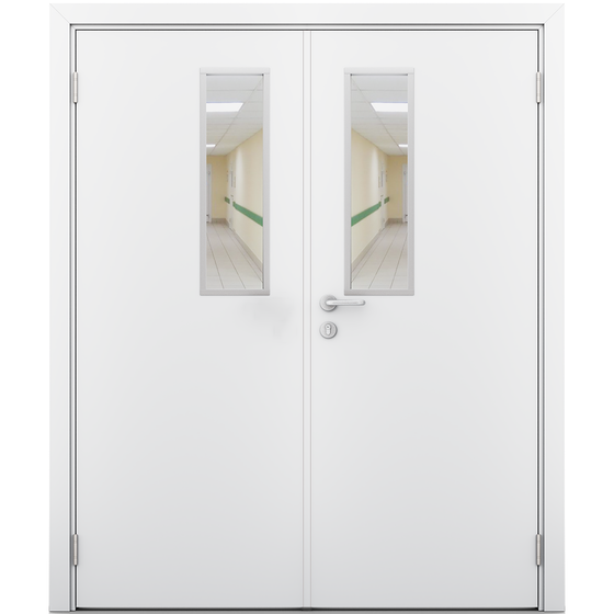 Пластиковая двустворчатая влагостойкая дверь Poseidon гладкая белая остеклённая модель 5