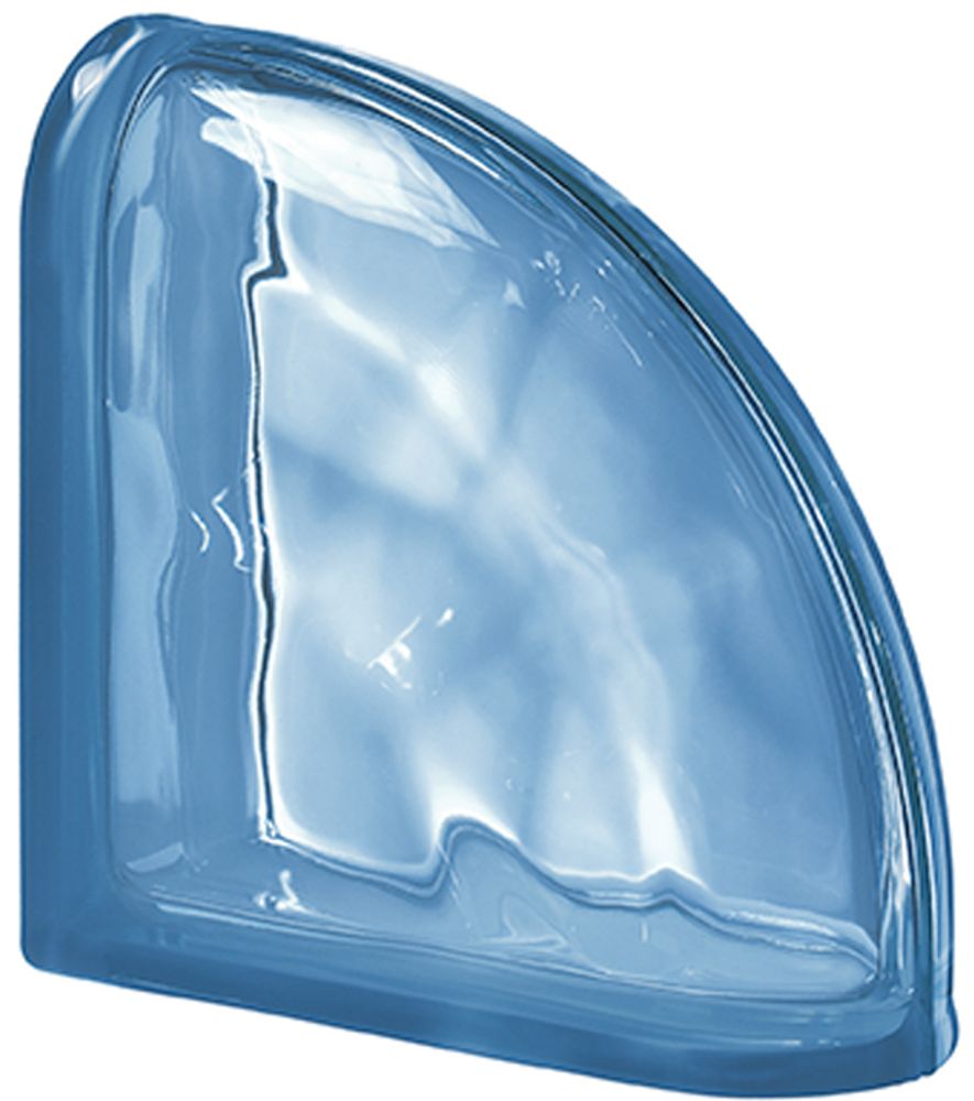 купить Завершающий стеклоблок  волна синий  Vetroarredo Blu TER Curvo O  19x19x8 окрашенный в массе купить