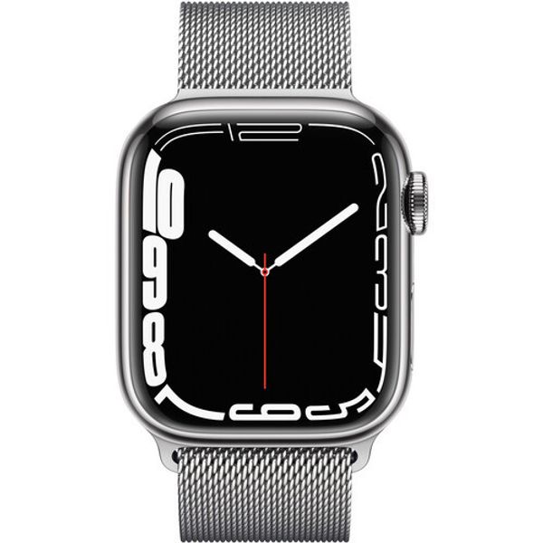 Умные часы Apple Watch Series 7 GPS + Cellular 41mm Stainless Steel with Silver Milanese Loop, миланская петля, серебристый (MKHF3, MKHX3)