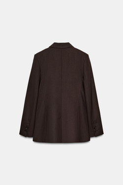 ZARA ДВУБОРТНЫЙ БЛЕЙЗЕР С ПОДПЛЕЧНИКАМИ, КОРИЧНЕВЫЙ