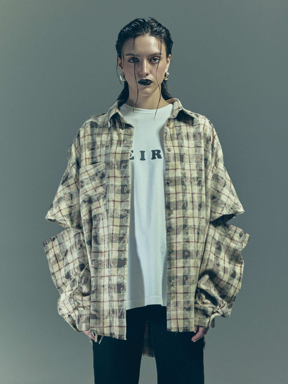 Рубашка Grunge с отстегивающимися рукавами, бежево-черная