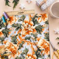 Ткань премиум габардин экзотический цветок