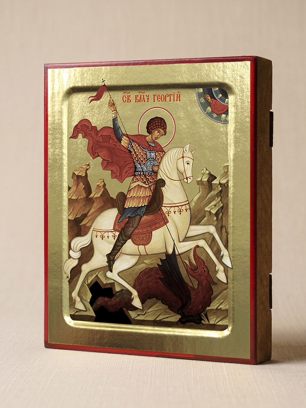 Икона Георгия Победоносца, великомученика (на коне) на дереве: 125 х 160 (Синопсисъ)