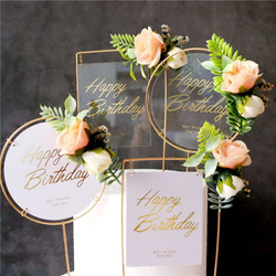 Топпер в металлической рамке «Happy Birthday» белый с цветами, прямоугольный
