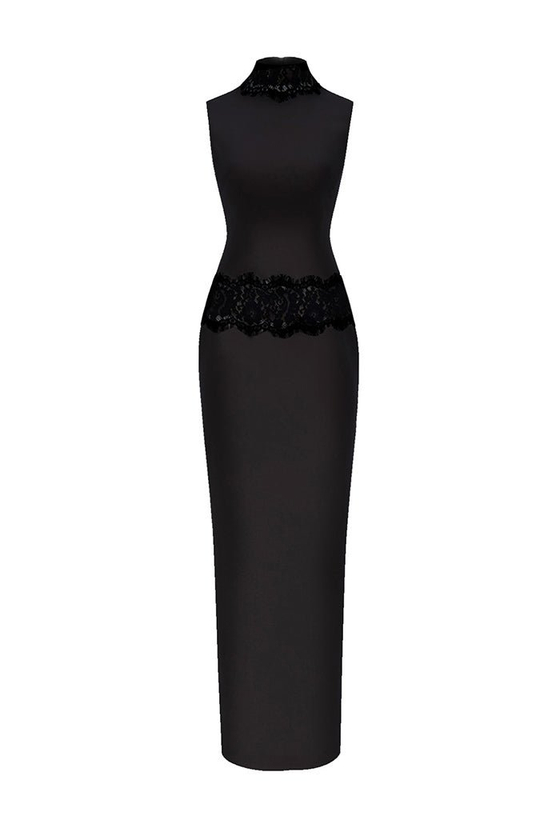 Платье макси из крепа и кружева