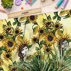 Ткань блэкаут девушка в подсолнухах