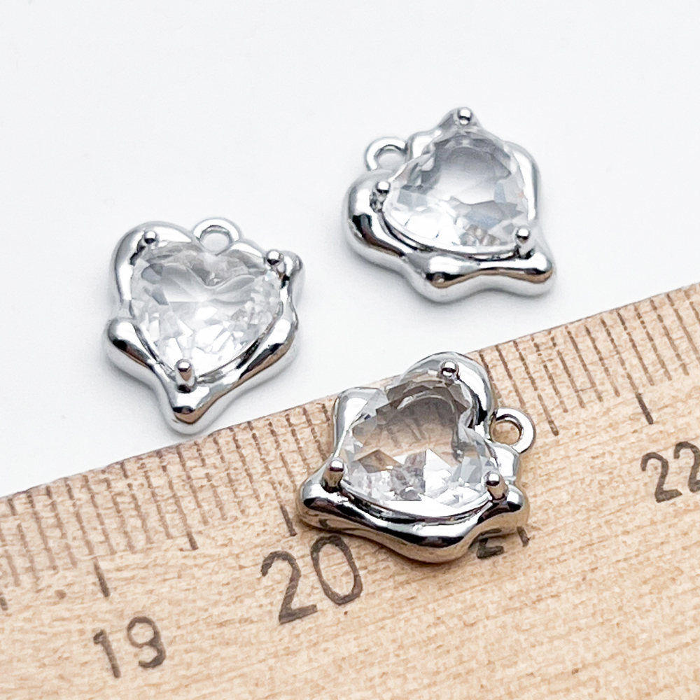Подвеска Сердце, цвет серебро (родий) + прозрачный, размер 13*10 мм, цена за 1 шт