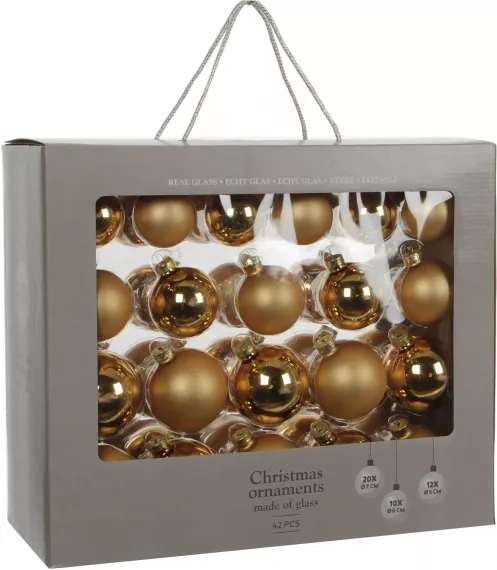 Набор стеклянных шаров Феерия 70 мм, цвет золотой, 42 шт в упаковке, House of seasons ( 83177)