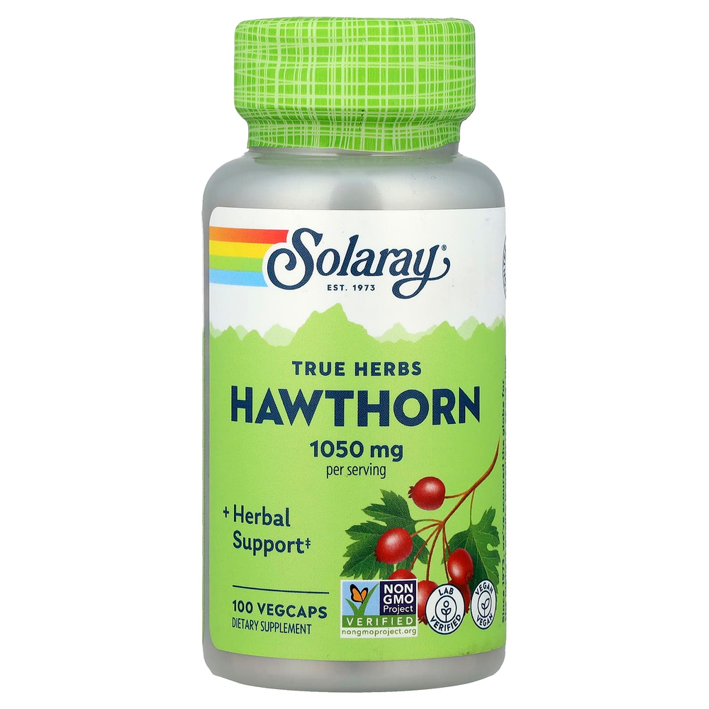Solaray, True Herbs, боярышник, 100 растительных капсул (525 мг на капсулу)