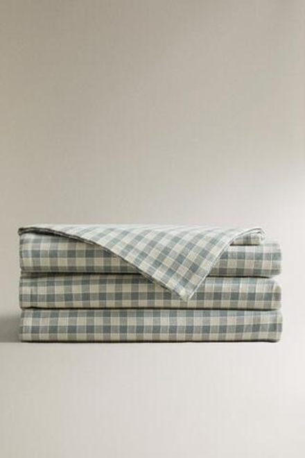 ZARA HOME ХЛОПКОВАЯ СКАТЕРТЬ В КЛЕТКУ,  СИНИЙ/ЗЕЛЕНЫЙ