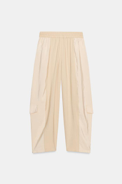 ZARA БРЮКИ BARREL КОМБИНИРОВАННЫЕ, ПЕСОЧНЫЙ МЕЛАНЖ