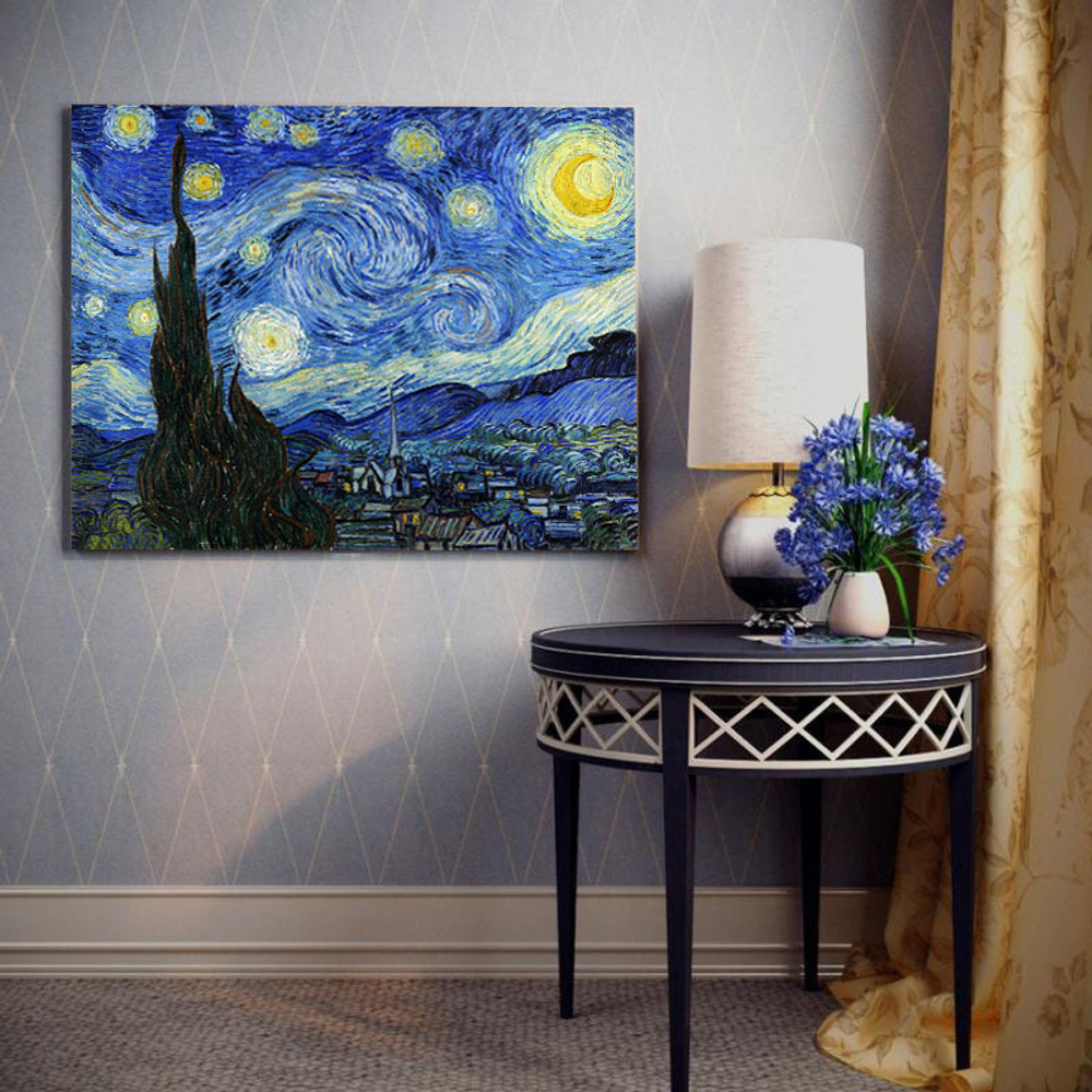 Картина для интерьера "Звездная ночь", художник Ван Гог,  интерьере Настене.рф