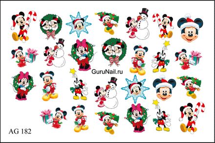 Gurunail Слайдер-дизайн AG 182 Новогодний Микки Маус
