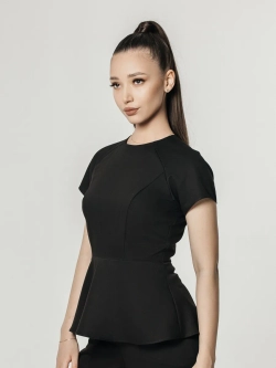 Блузка медицинская с баской черная стрейч