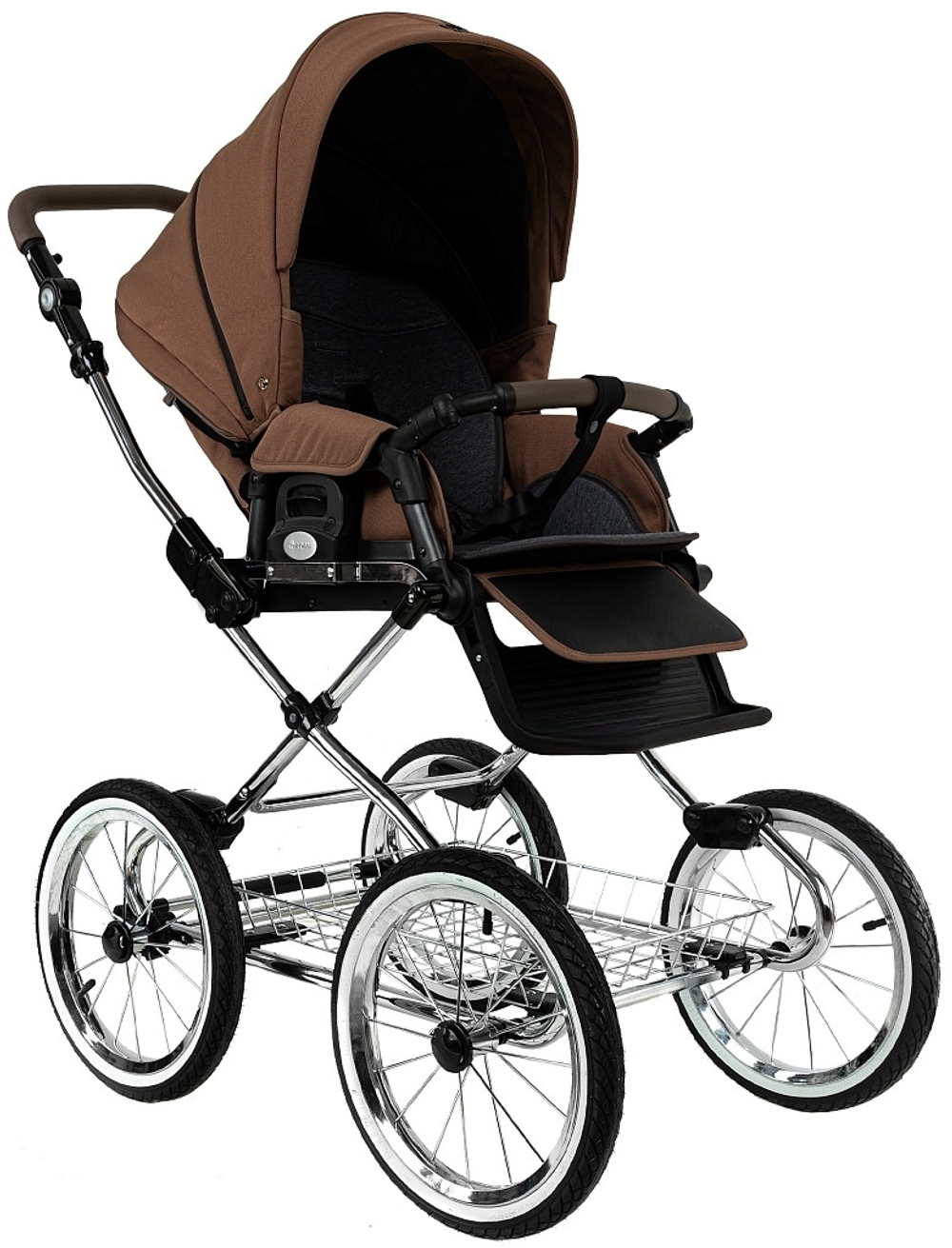 Детская коляска Roan Bass Next Classic d14 2.0 3 в 1 с автокреслом Pituso Santiso Pro Black BSNC/91/2 Mocha Mousse/Black/руч.Cappuccino