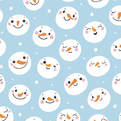 Смешные Рожицы Снеговиков Новогодний Зимний Принт