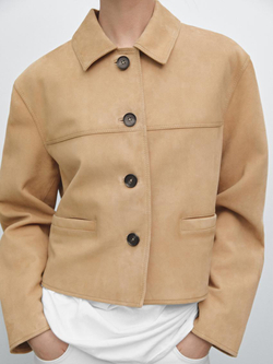 Massimo Dutti Короткая куртка из замши с декоративной строчкой, песочный