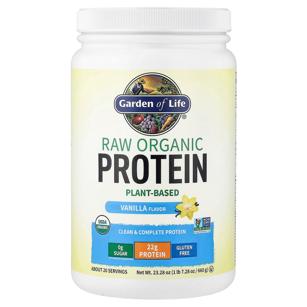 Garden of Life, необработанный органический протеин, со вкусом ванили, 660 г (1 фунт и 7,28 унции)