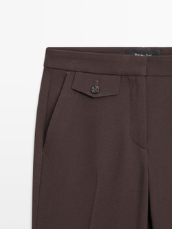 Massimo Dutti Расклешенные брюки с карманом, шоколадный