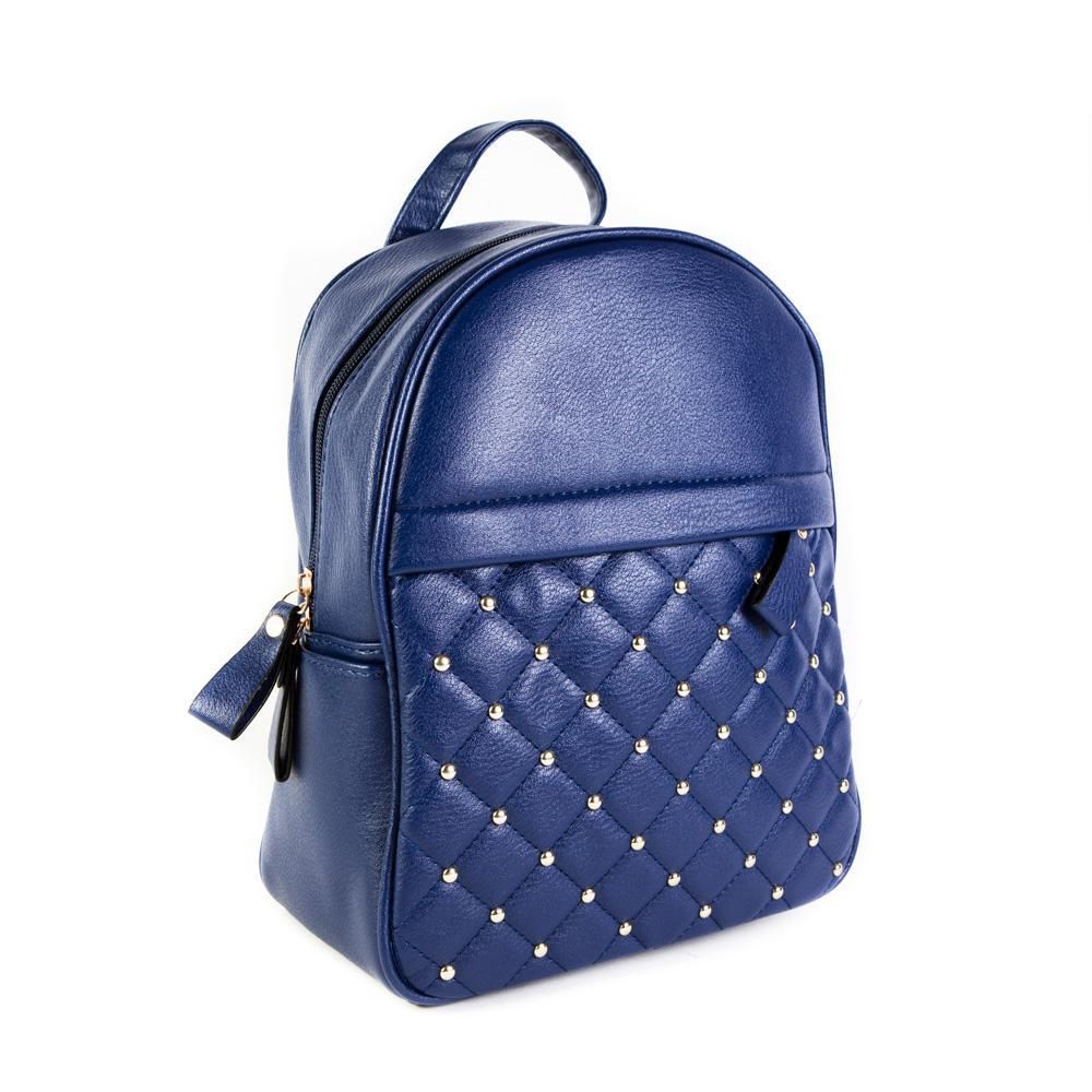 Средний стильный женский повседневный рюкзак с клёпками 23х28,5х12 см синего цвета из экокожи 4798-5