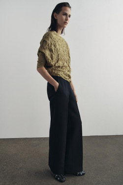 ZARA ТРИКОТАЖНЫЙ ТОП АСИММЕТРИЧНОГО КРОЯ, ЗОЛОТИСТЫЙ