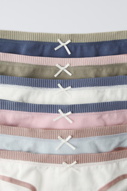 ZARA НАБОР ИЗ 6 ТРУСОВ В РУБЧИК, ЭКРЮ