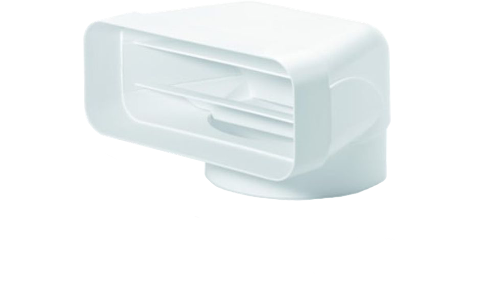 Вертикальный переходник, круглый — плоский, с отводом на 90°, диаметр круглого отверстия 150 мм, длина 205 мм