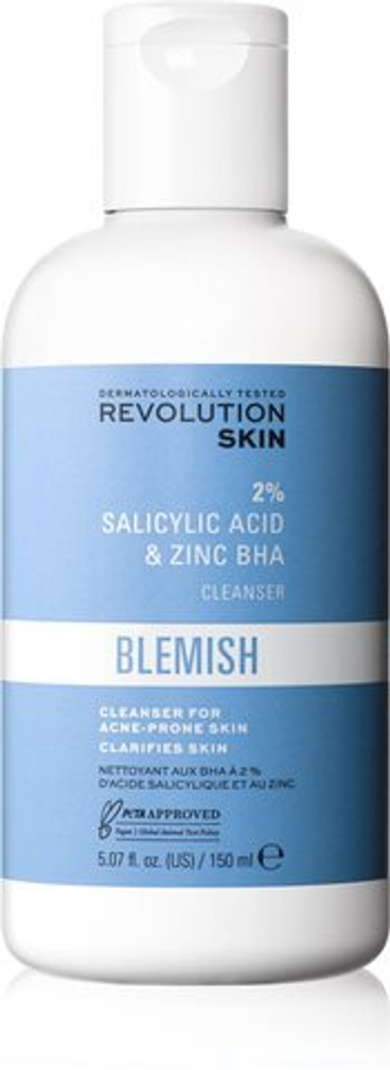 Revolution Skincare Blemish 2% Salicylic Acid & Zinc BHA - отшелушивающая очищающая эмульсия для проблемной кожи /   150  ml  / GTIN 5057566570916