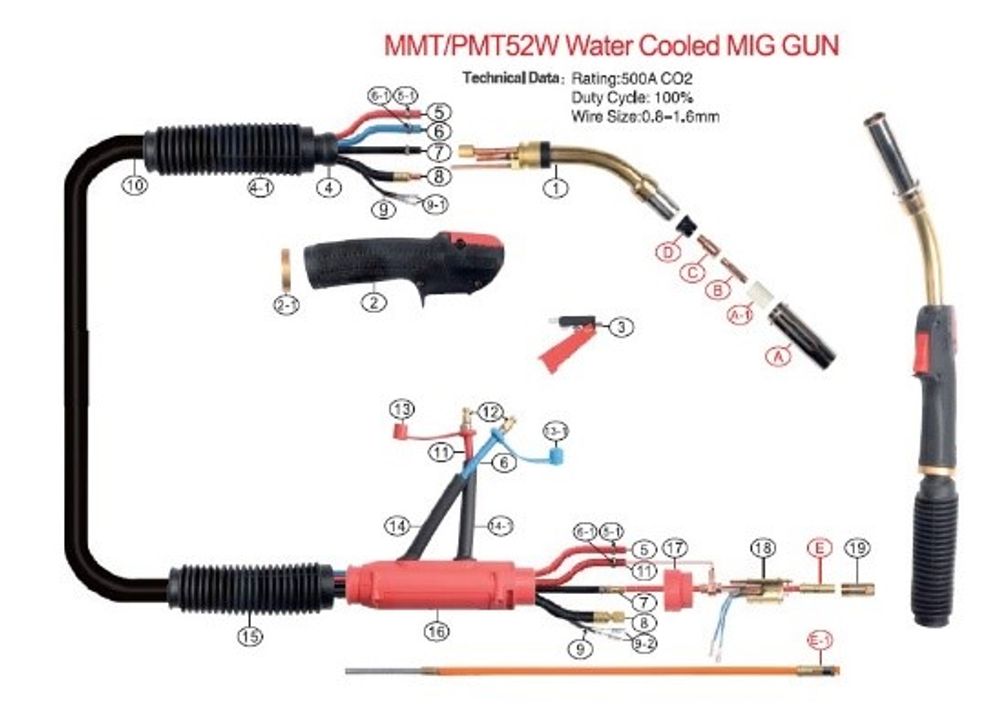 Сварочная горелка MMT25 MIG GUN Air Cooled 4.5mm TW6252514MMT