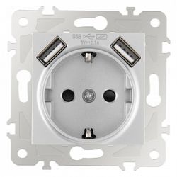 Розетка с заземлением и со шторкой и 2хUSB, без рамки Arte Milano am-203 203.47-1.silver