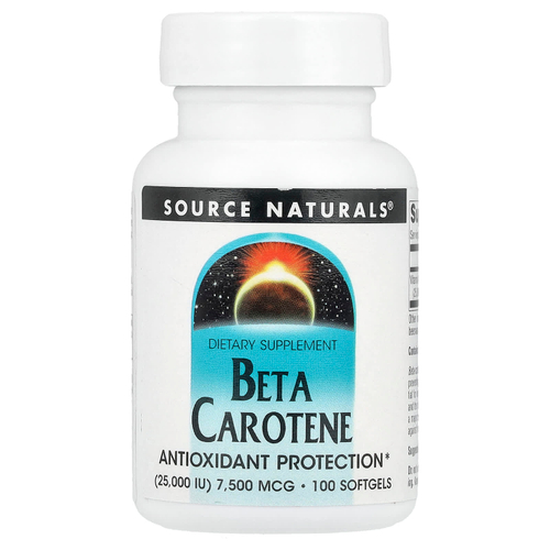 Source Naturals, Бета-каротин, 7500 мкг (25000 МЕ), 100 мягких таблеток