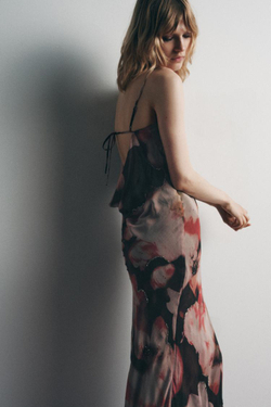 ZARA ПЛАТЬЕ С ЦВЕТОЧНЫМ ПРИНТОМ И БИСЕРОМ, РАЗНОЦВЕТНЫЙ