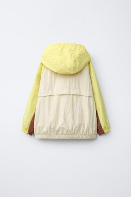 ZARA ЛЕГКИЙ ДОЖДЕВИК В СТИЛЕ КОЛОР-БЛОК, ЭКРЮ/ЖЕЛТЫЙ