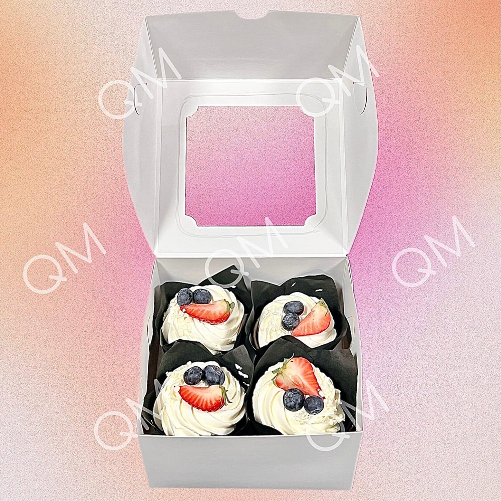 Коробка под капкейки с окошком 160*160*100 мм (4) (белая) целлюлозный картон с односторонним мелованным покрытием, премиум