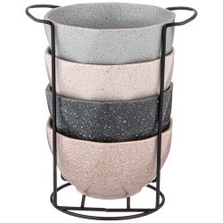 НАБОР САЛАТНИКОВ ИЗ 4 ШТ. НА МЕТАЛ-ОЙ ПОДСТАВКЕ КОЛЛЕКЦИЯ "PASTEL" 11*4,5 СМ, 330МЛ