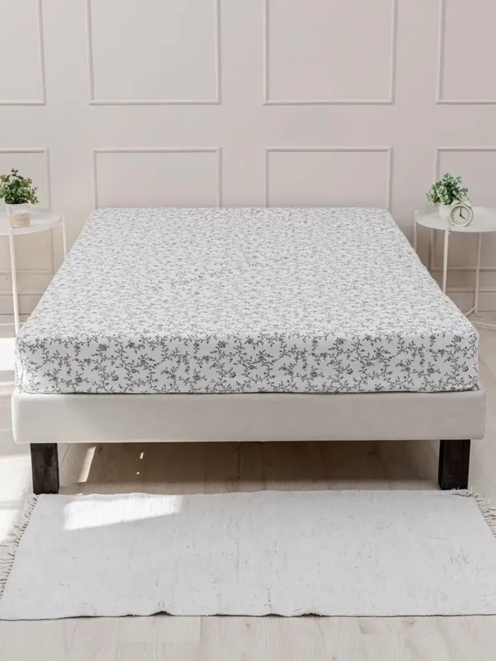 YEERNA простыня на резинке 180*200см белый с рисунокм